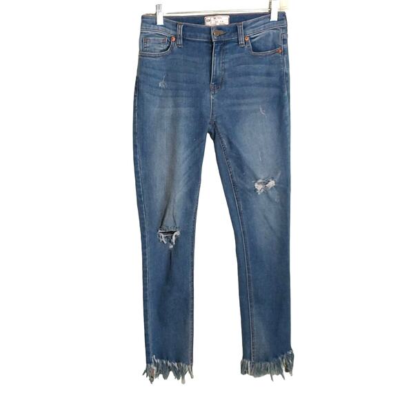 Free People Great Heights Frayed Skinny Jeans Women's 26 Distressed Blue Demin - Picture 1 of 9